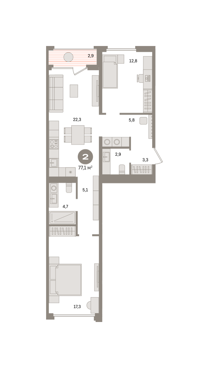 2х-комнатная квартира в ЖК Дом А
