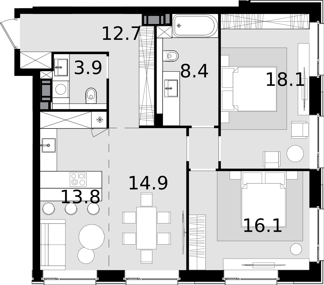 3х-комнатная квартира в ЖК Crystal