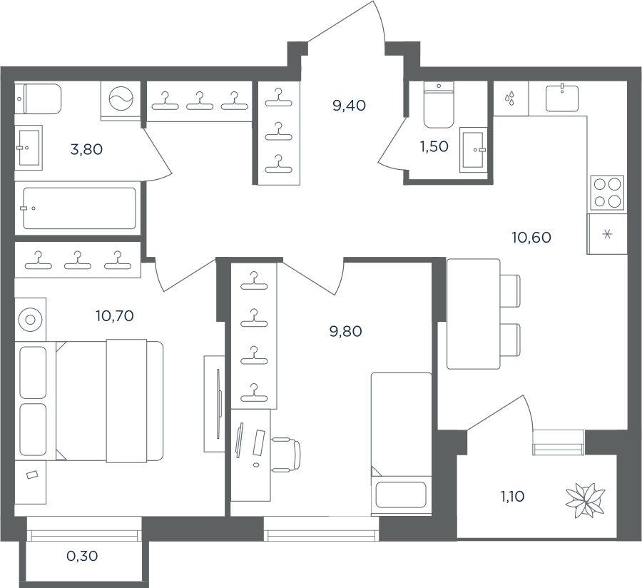 2х-комнатная квартира в ЖК Равновесие
