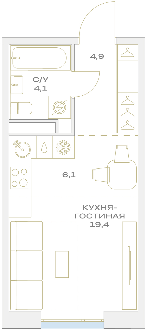 Квартира-студия в ЖК Детали