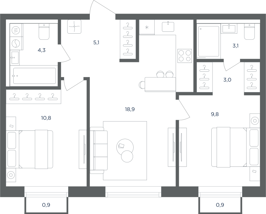2х-комнатная квартира в ЖК Равновесие