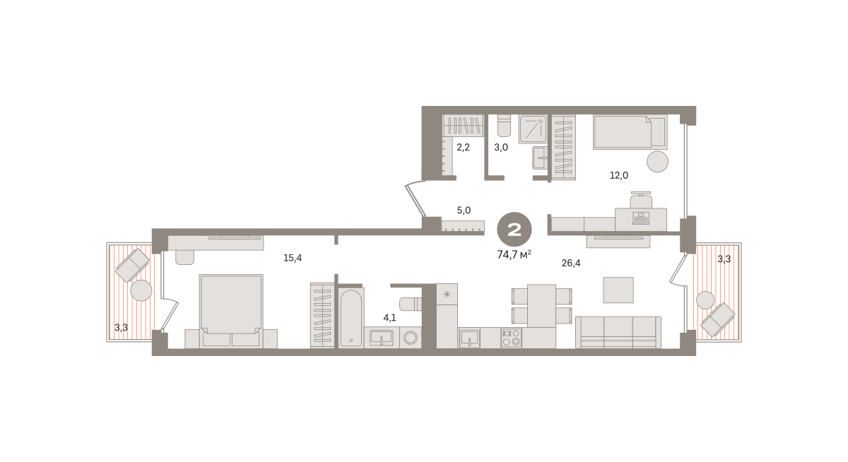 2х-комнатная квартира в ЖК Дом А