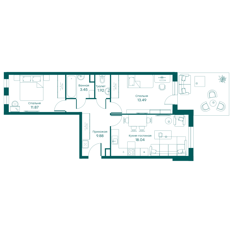 3х-комнатная квартира в ЖК Равновесие