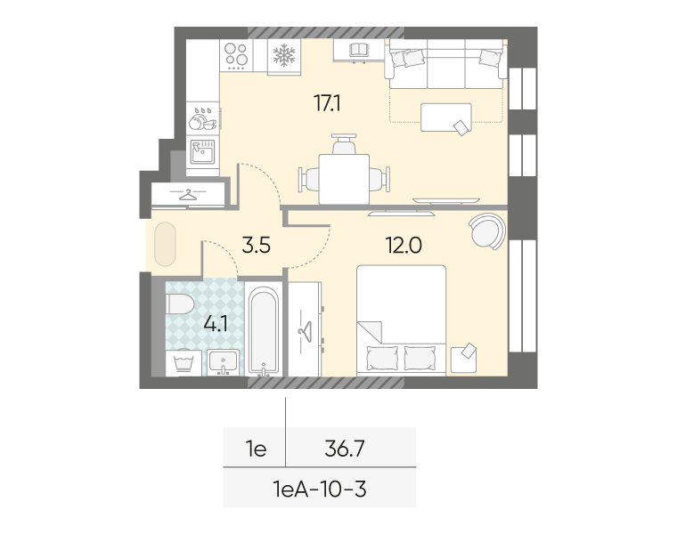 1-комнатная квартира в ЖК Зиларт