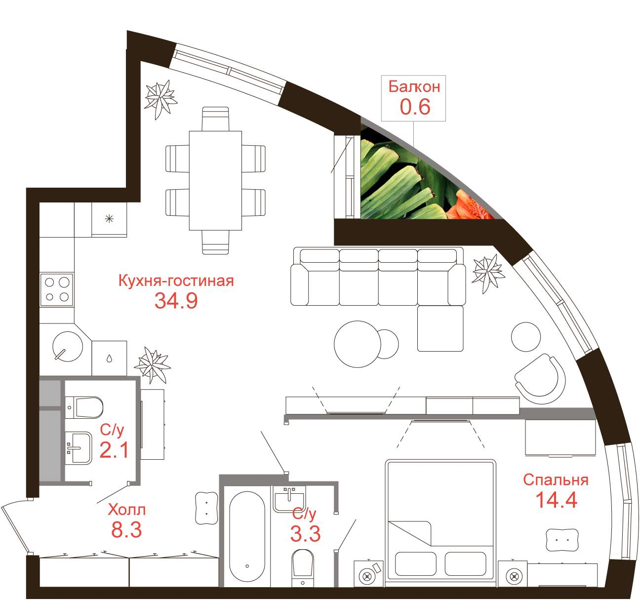 2х-комнатная квартира в ЖК Russian Design District