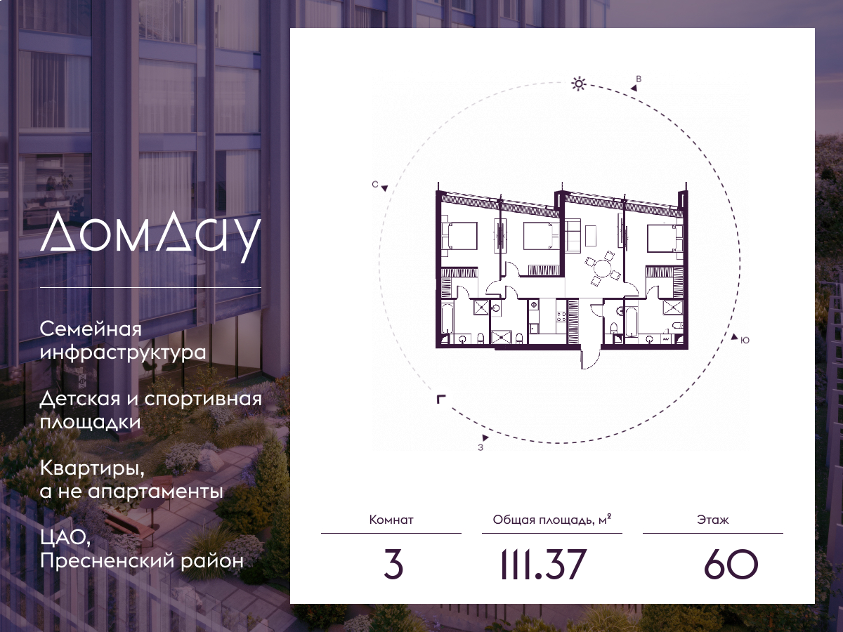 3х-комнатная квартира в ЖК Дом Дау
