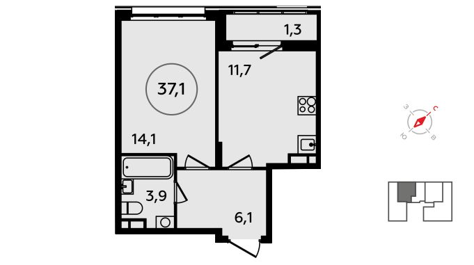 1-комнатная квартира в ЖК Скандинавия