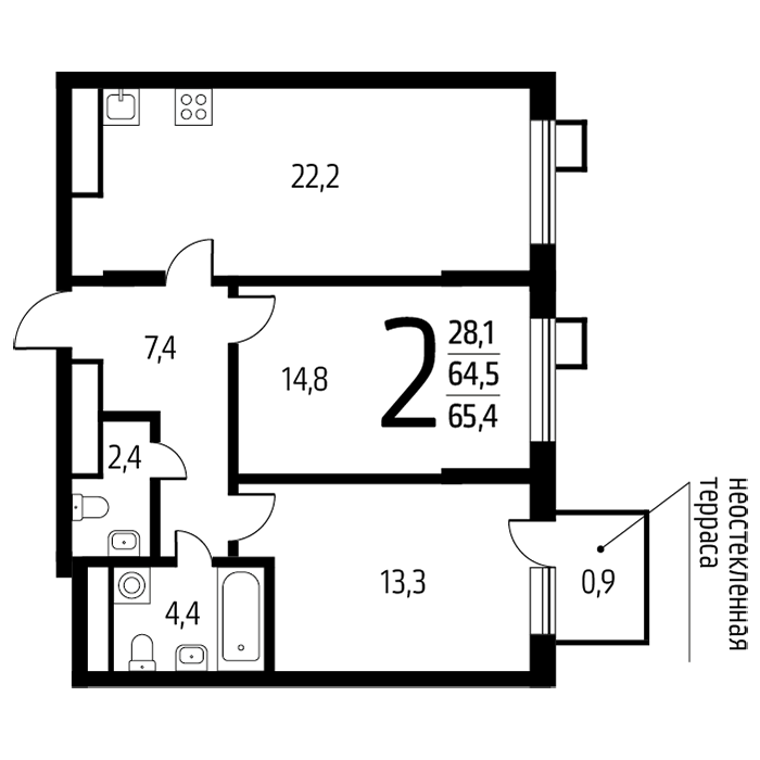 2х-комнатная квартира в ЖК Район Новые Ватутинки мкр. Центральный