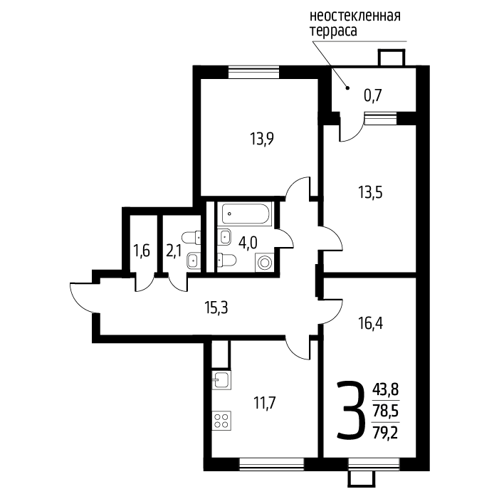 3х-комнатная квартира в ЖК Район Новые Ватутинки мкр. Центральный