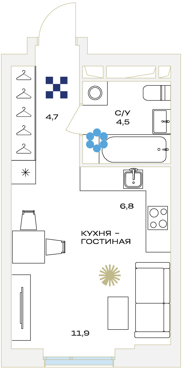 Квартира-студия в ЖК Детали