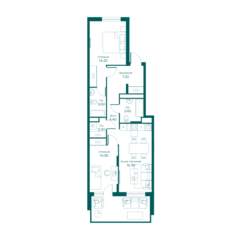 3х-комнатная квартира в ЖК Равновесие