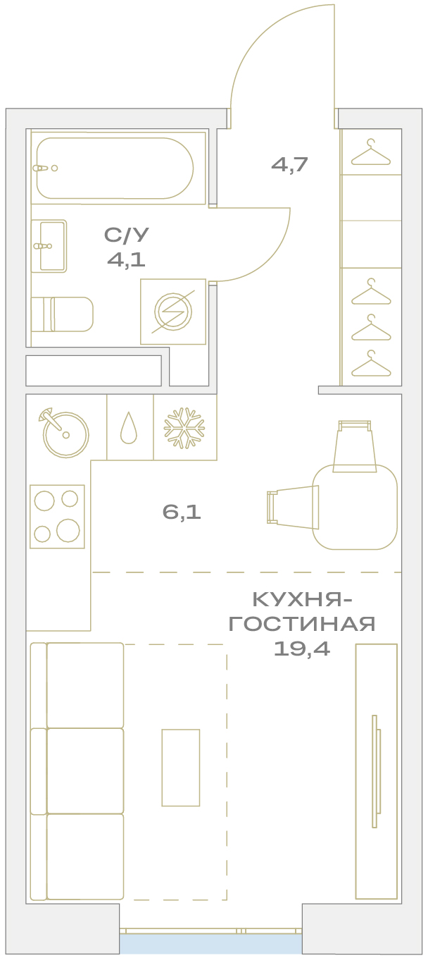 Квартира-студия в ЖК Детали