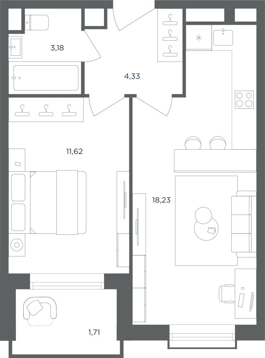 2х-комнатная квартира в ЖК Равновесие