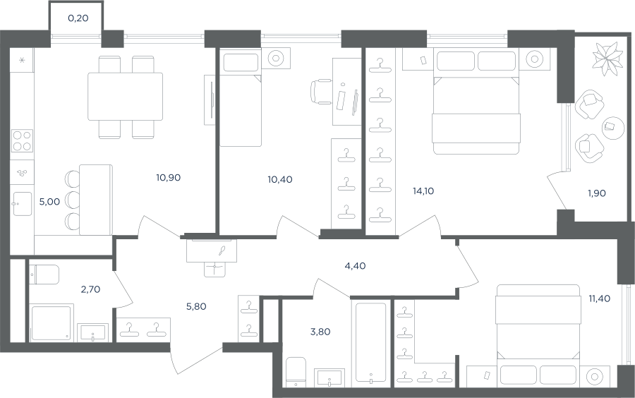 4х-комнатная квартира в ЖК Равновесие