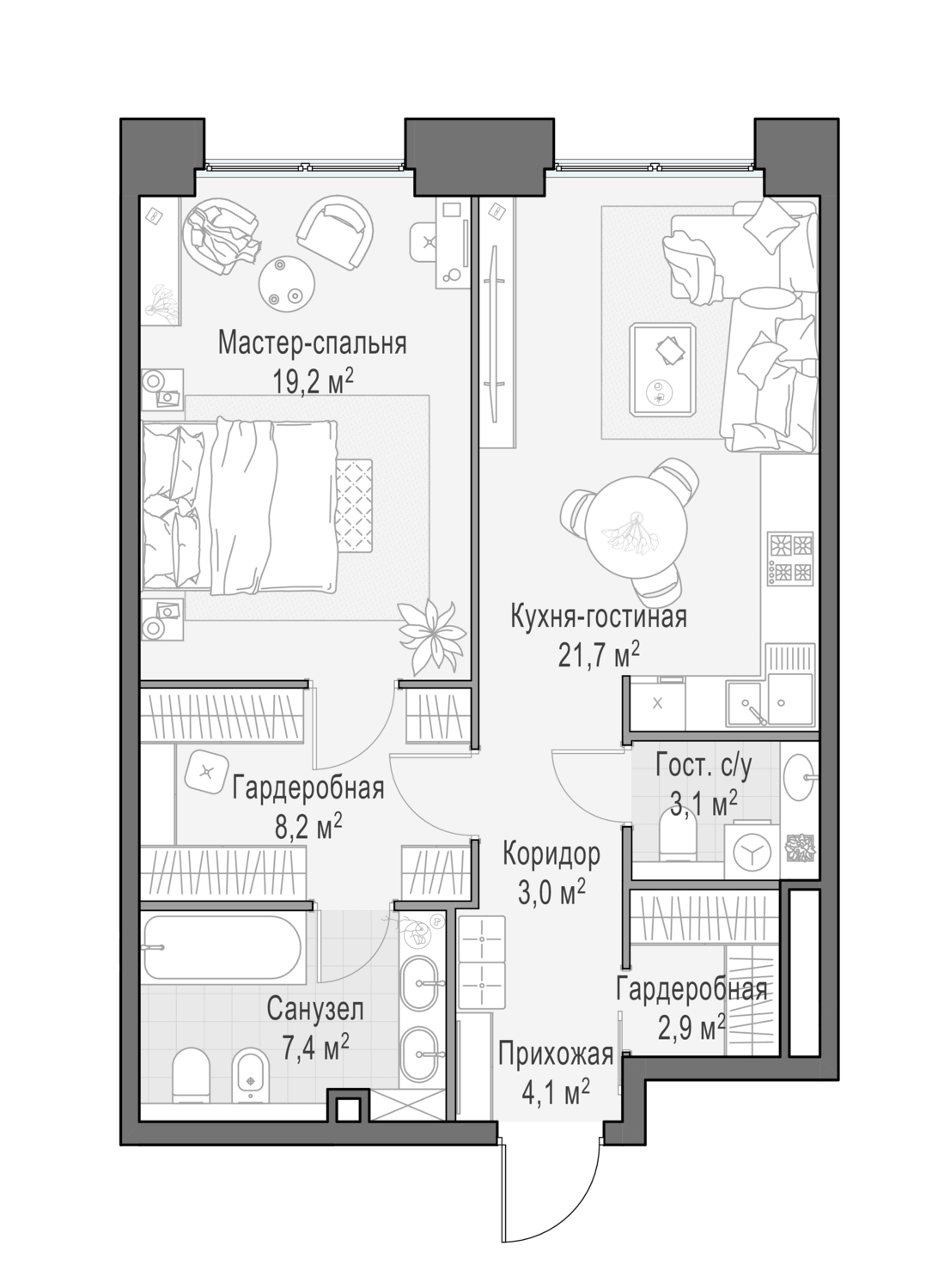 2х-комнатная квартира в ЖК Роскошный квартал Life Time