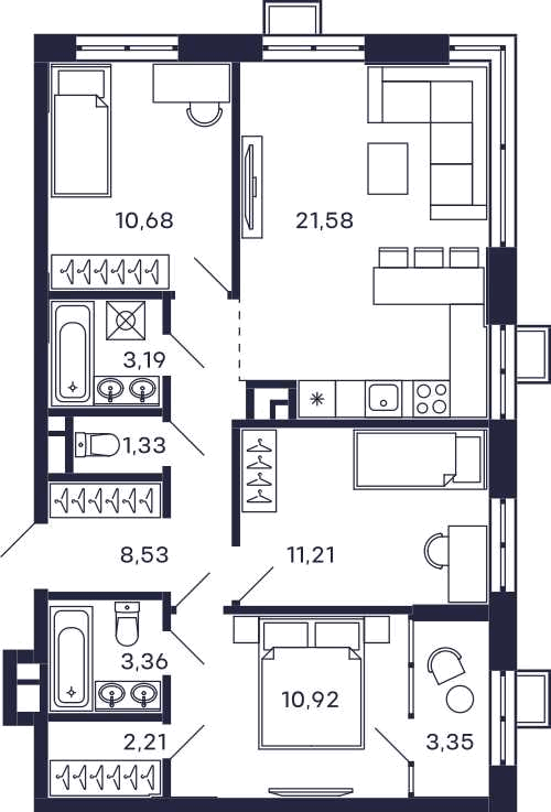 3х-комнатная квартира в ЖК Квартал «Тетрис»