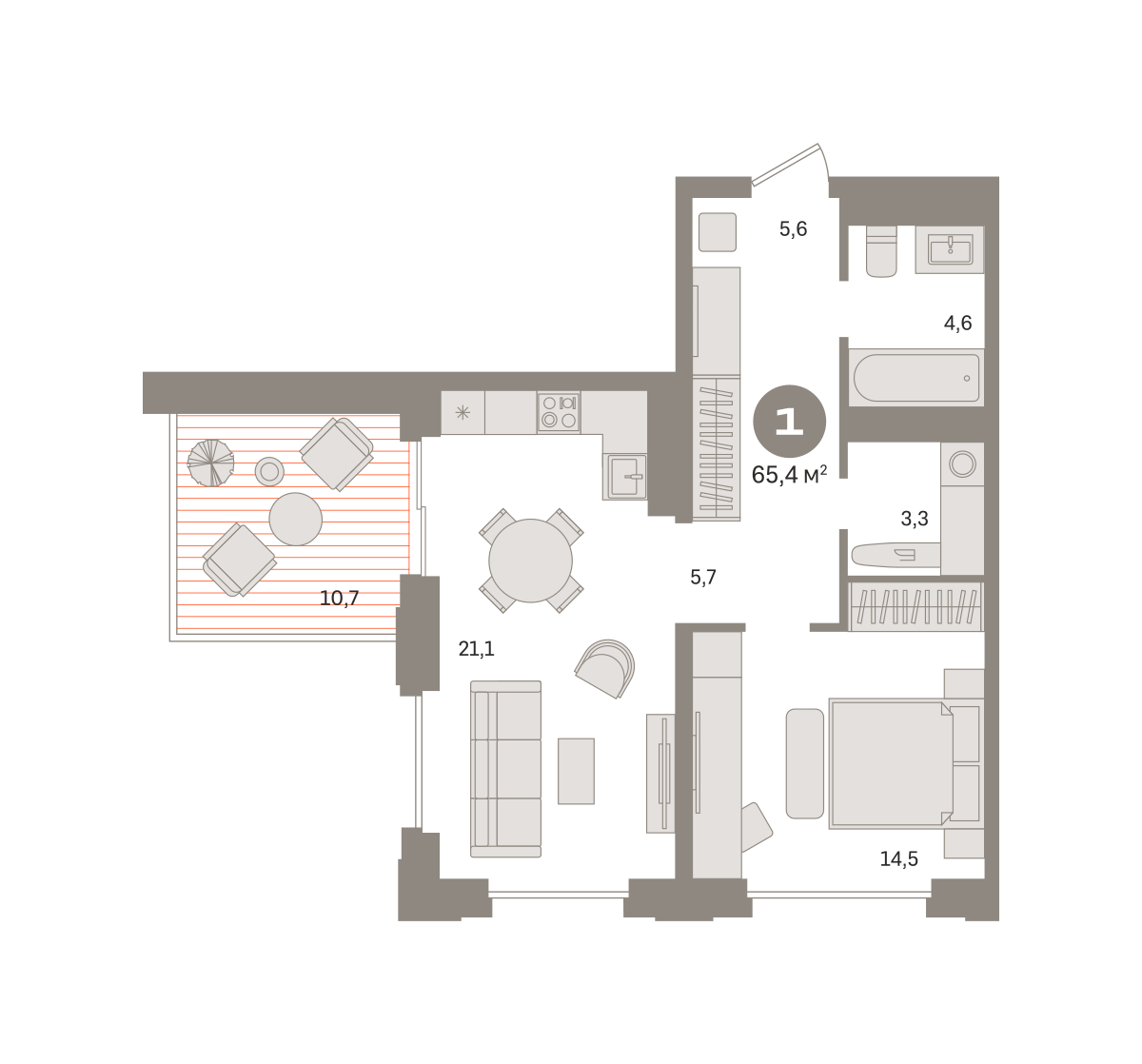 1-комнатная квартира в ЖК Квартал МОНС
