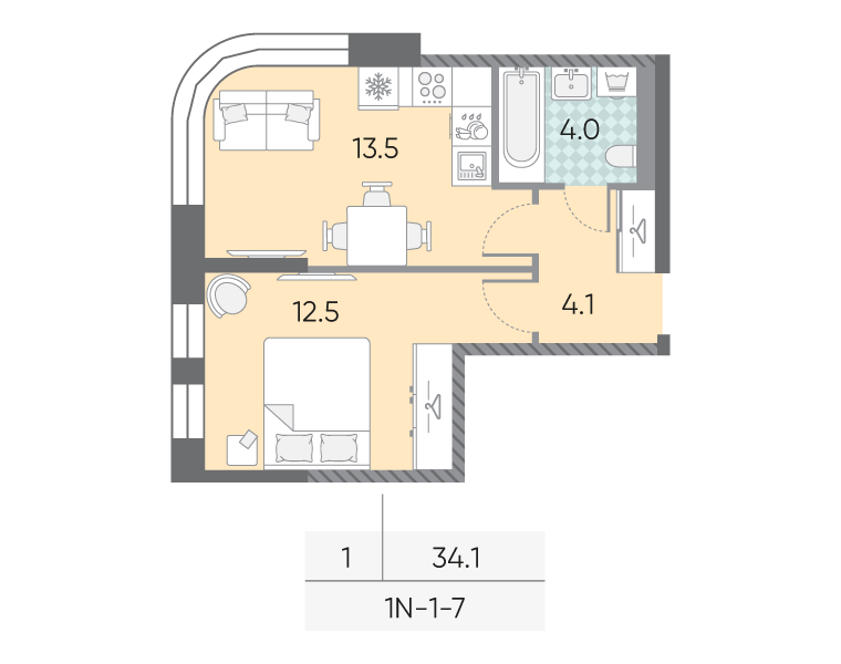 1-комнатная квартира в ЖК Зиларт