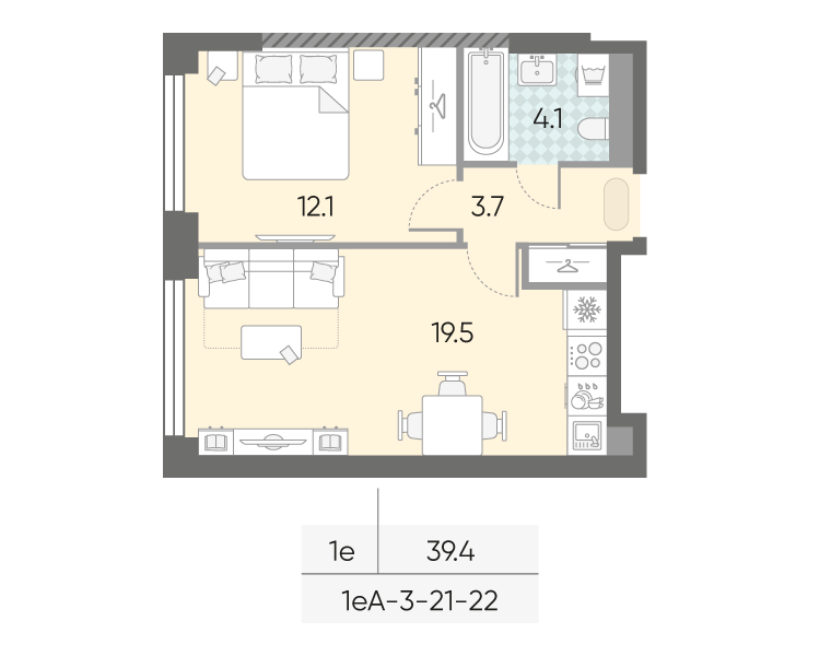 1-комнатная квартира в ЖК Зиларт