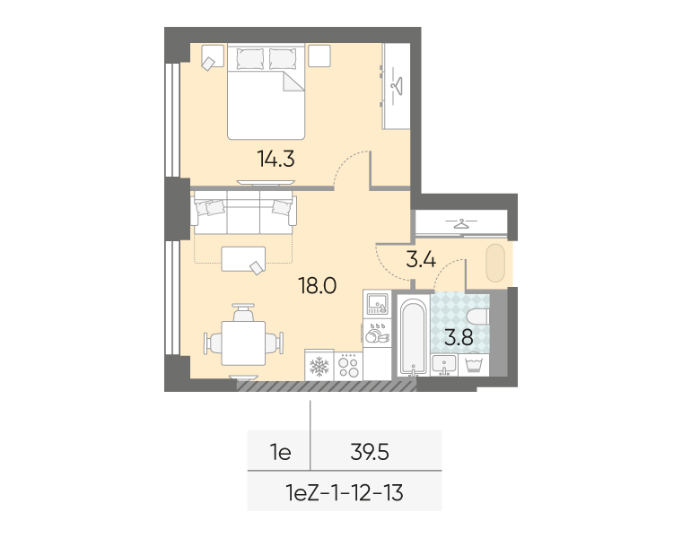 1-комнатная квартира в ЖК Зиларт