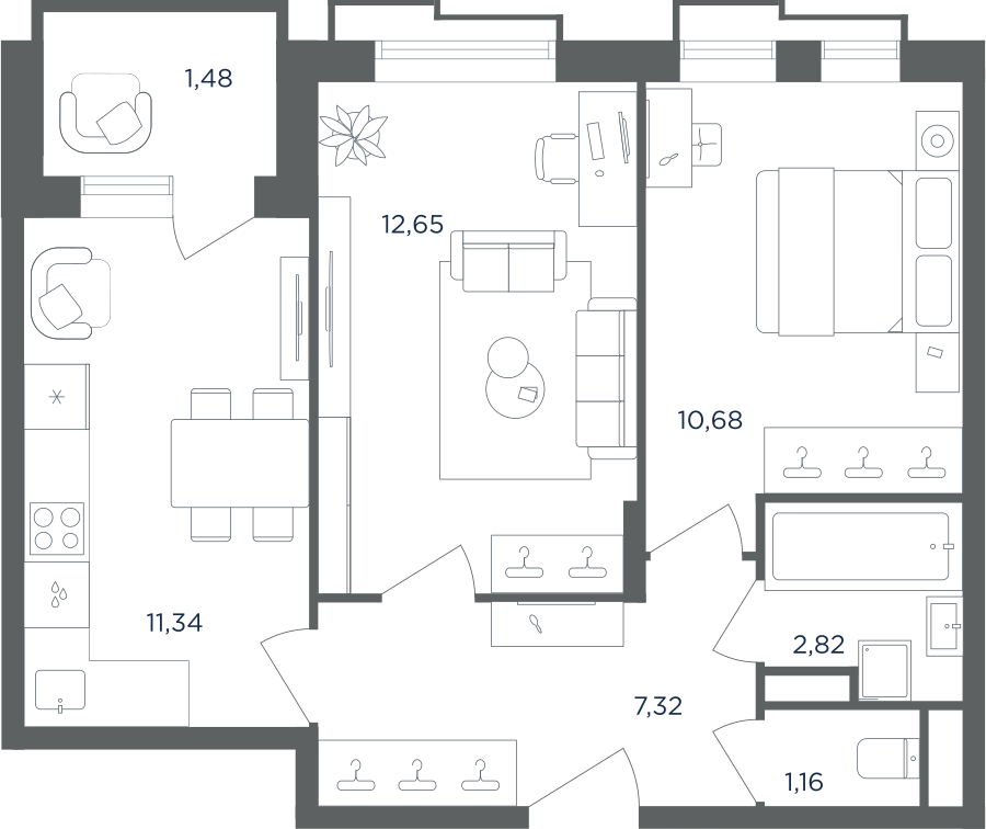 2х-комнатная квартира в ЖК Равновесие