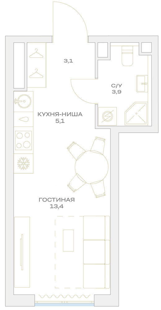 Квартира-студия в ЖК Детали