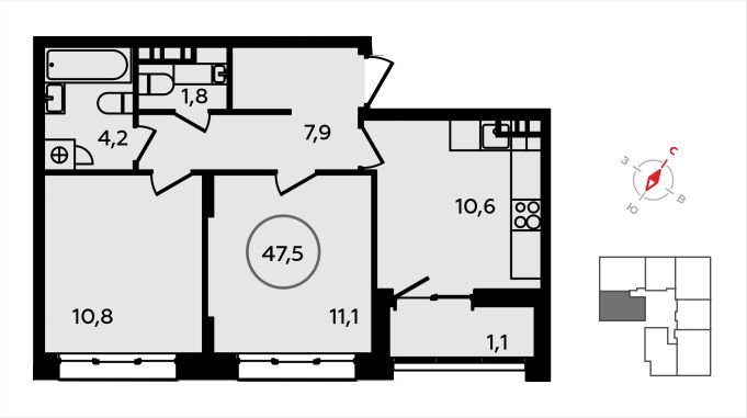 2х-комнатная квартира в ЖК Скандинавия