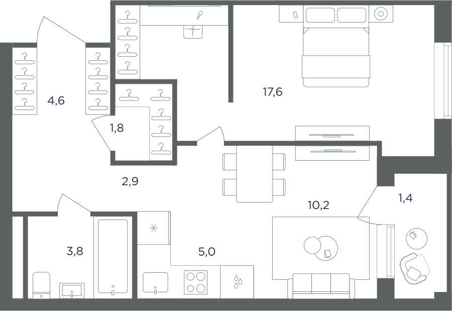 1-комнатная квартира в ЖК Равновесие