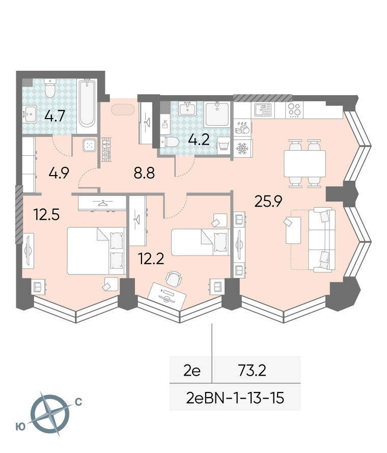 2х-комнатная квартира в ЖК Зиларт