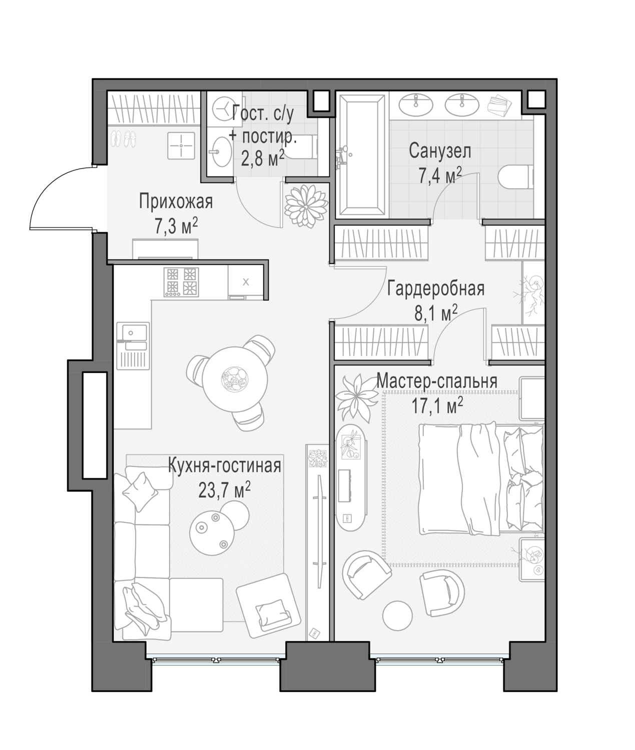 2х-комнатная квартира в ЖК Роскошный квартал Life Time