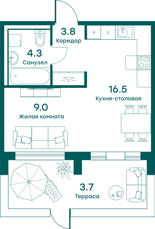 1-комнатная квартира в ЖК Равновесие