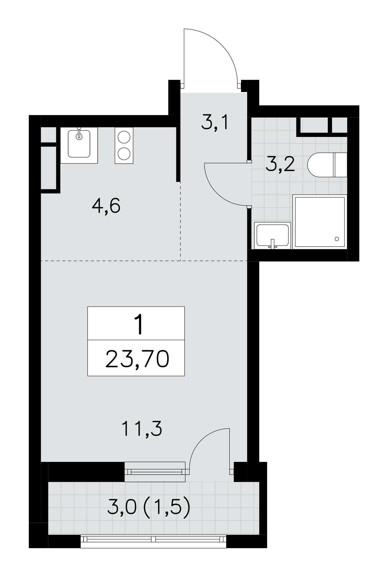 1-комнатная квартира в ЖК Прокшино