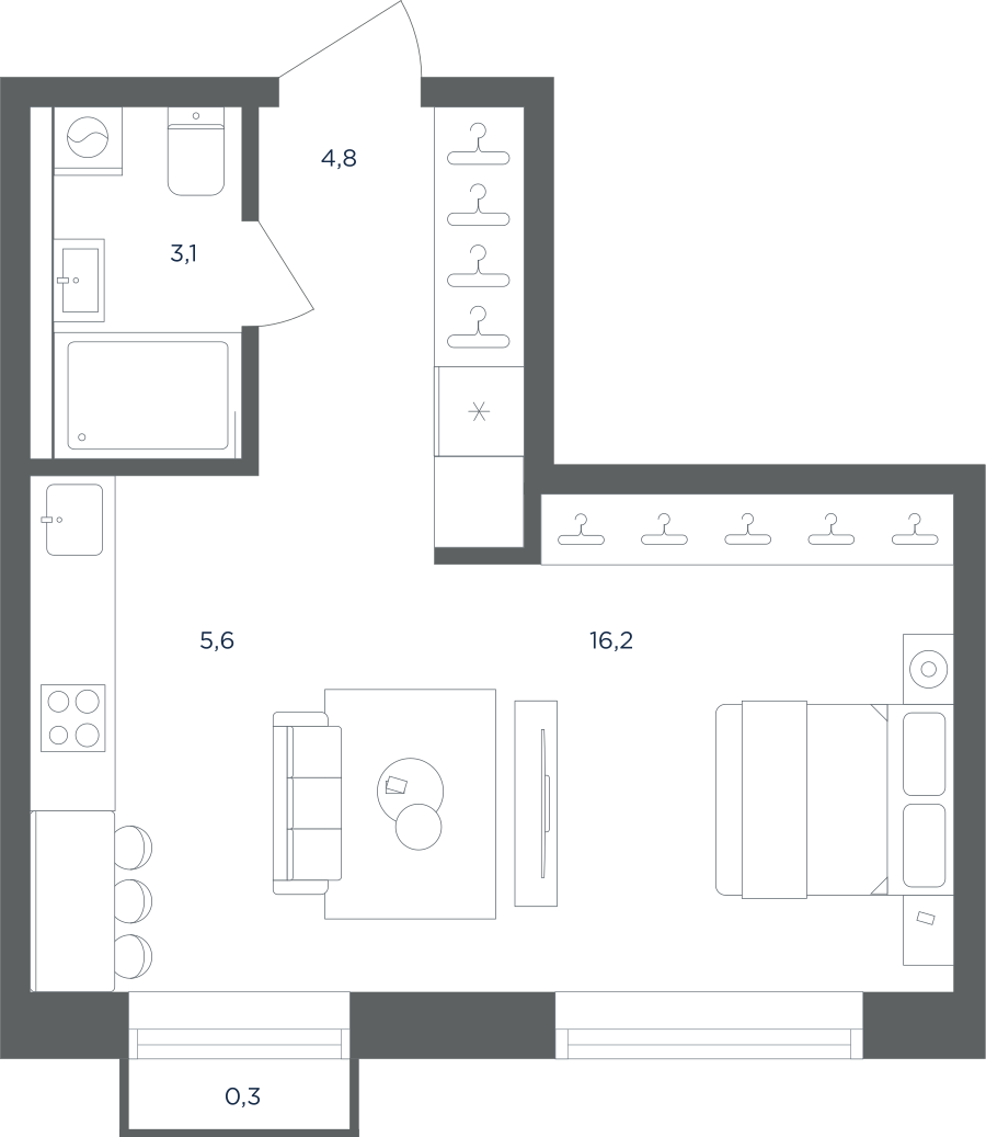 Квартира-студия в ЖК Равновесие