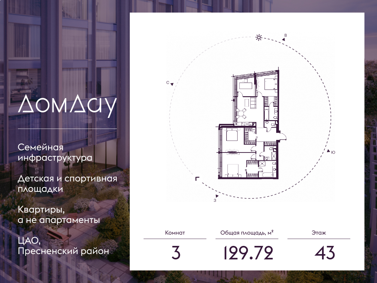 3х-комнатная квартира в ЖК Дом Дау