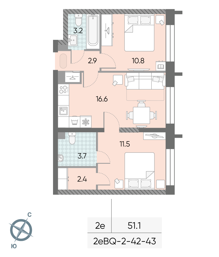 2х-комнатная квартира в ЖК Зиларт