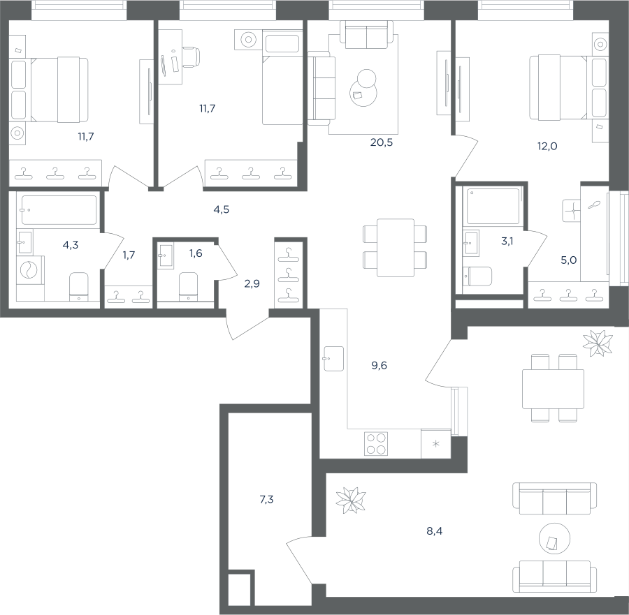 4х-комнатная квартира в ЖК Равновесие