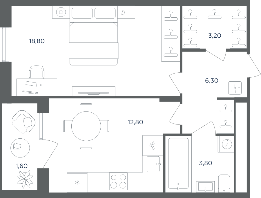 1-комнатная квартира в ЖК Равновесие