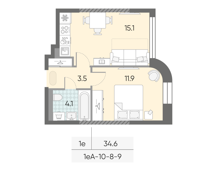 1-комнатная квартира в ЖК Зиларт