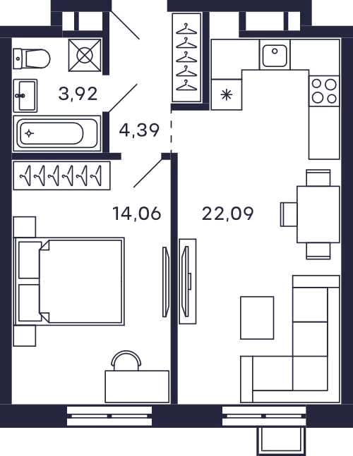 1-комнатная квартира в ЖК Квартал «Тетрис»