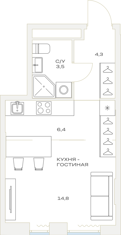 Квартира-студия в ЖК Детали