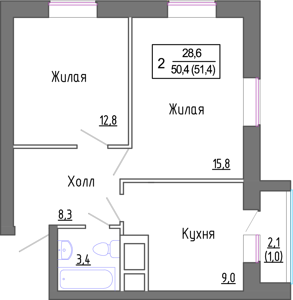 2х-комнатная квартира в ЖК Новое Замитино