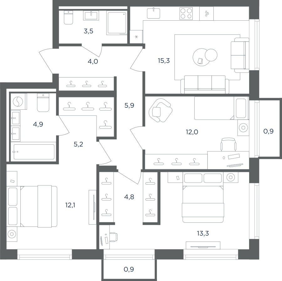 3х-комнатная квартира в ЖК Равновесие