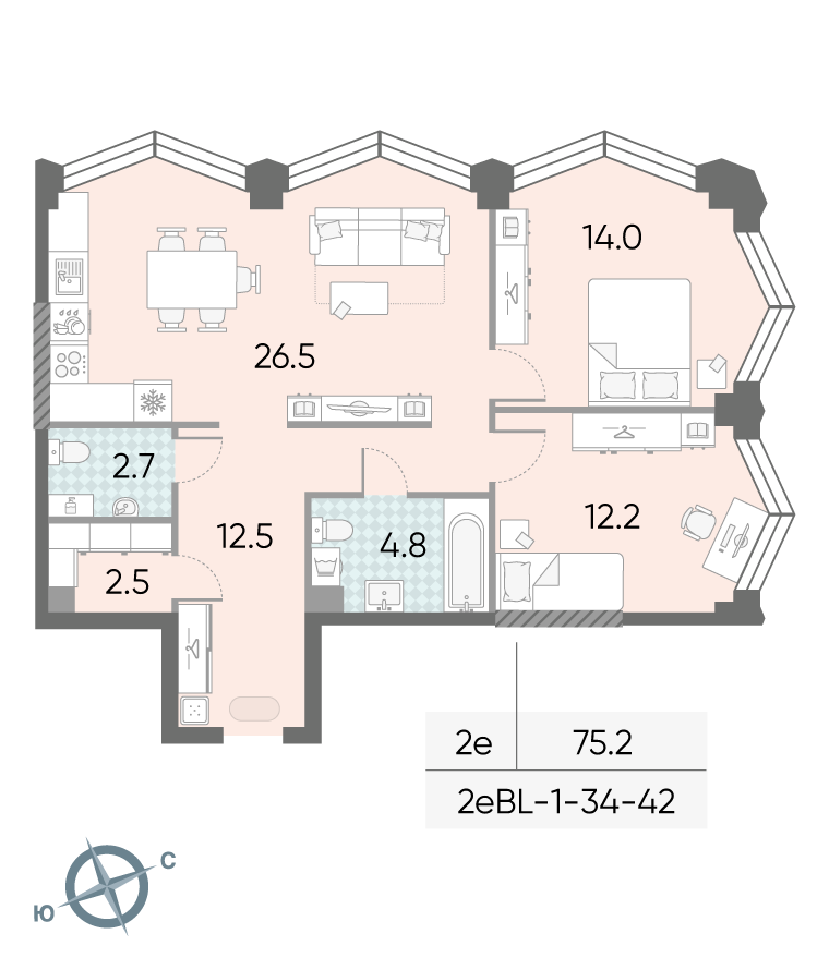 2х-комнатная квартира в ЖК Зиларт