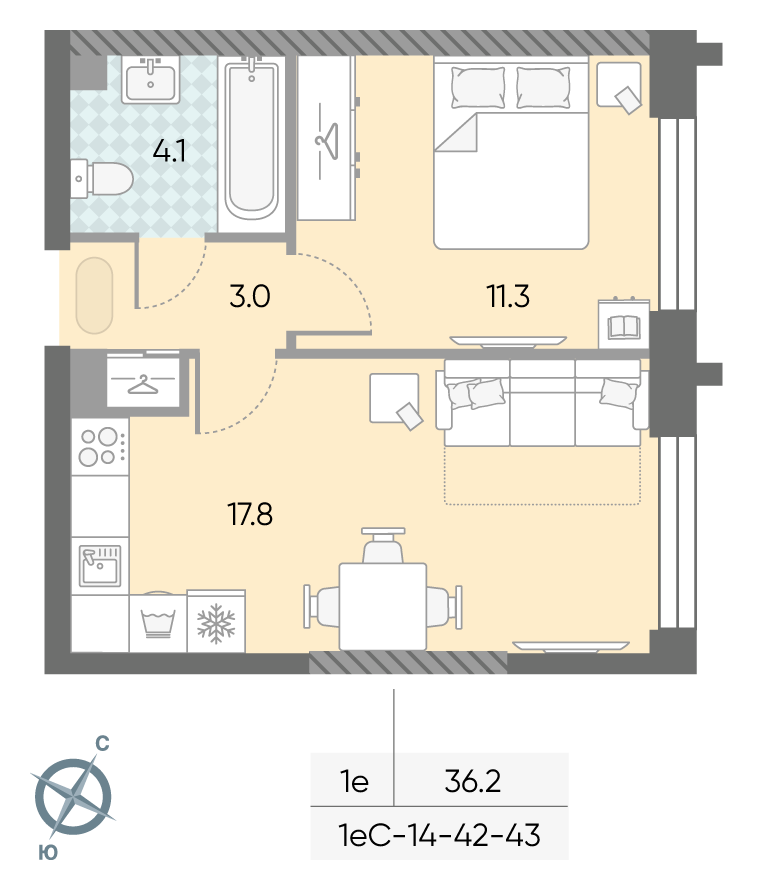 1-комнатная квартира в ЖК Зиларт