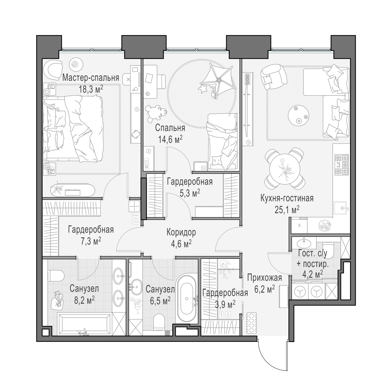 3х-комнатная квартира в ЖК Роскошный квартал Life Time