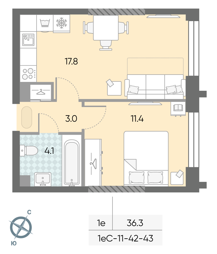 1-комнатная квартира в ЖК Зиларт