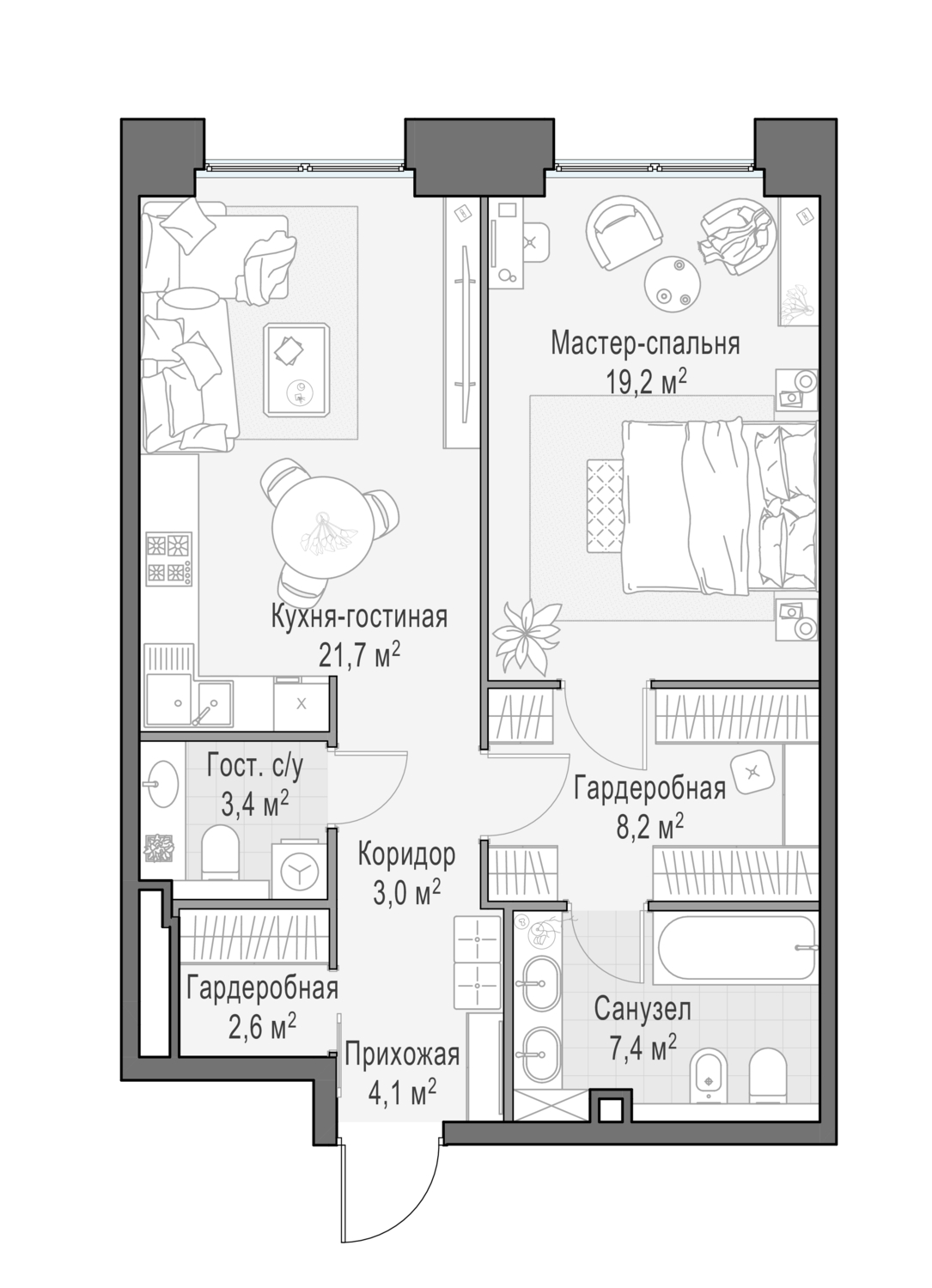 2х-комнатная квартира в ЖК Роскошный квартал Life Time