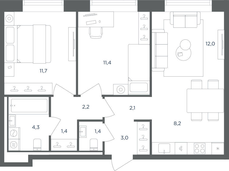 3х-комнатная квартира в ЖК Равновесие
