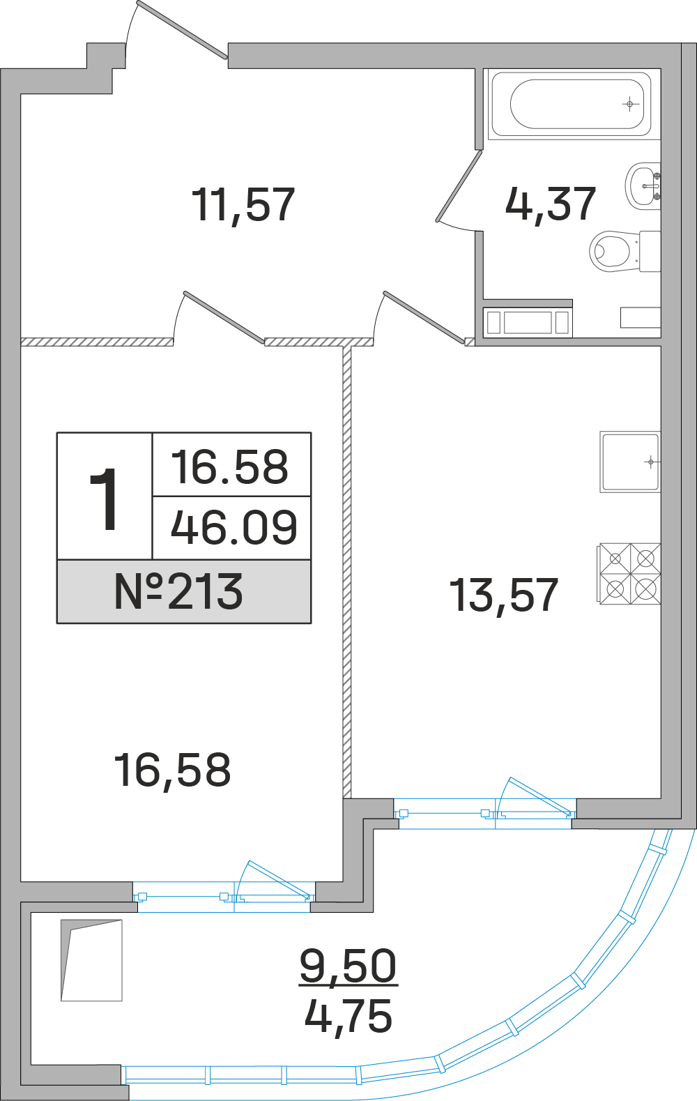 1-комнатная квартира в ЖК Дом‐Мегалит в Королёве
