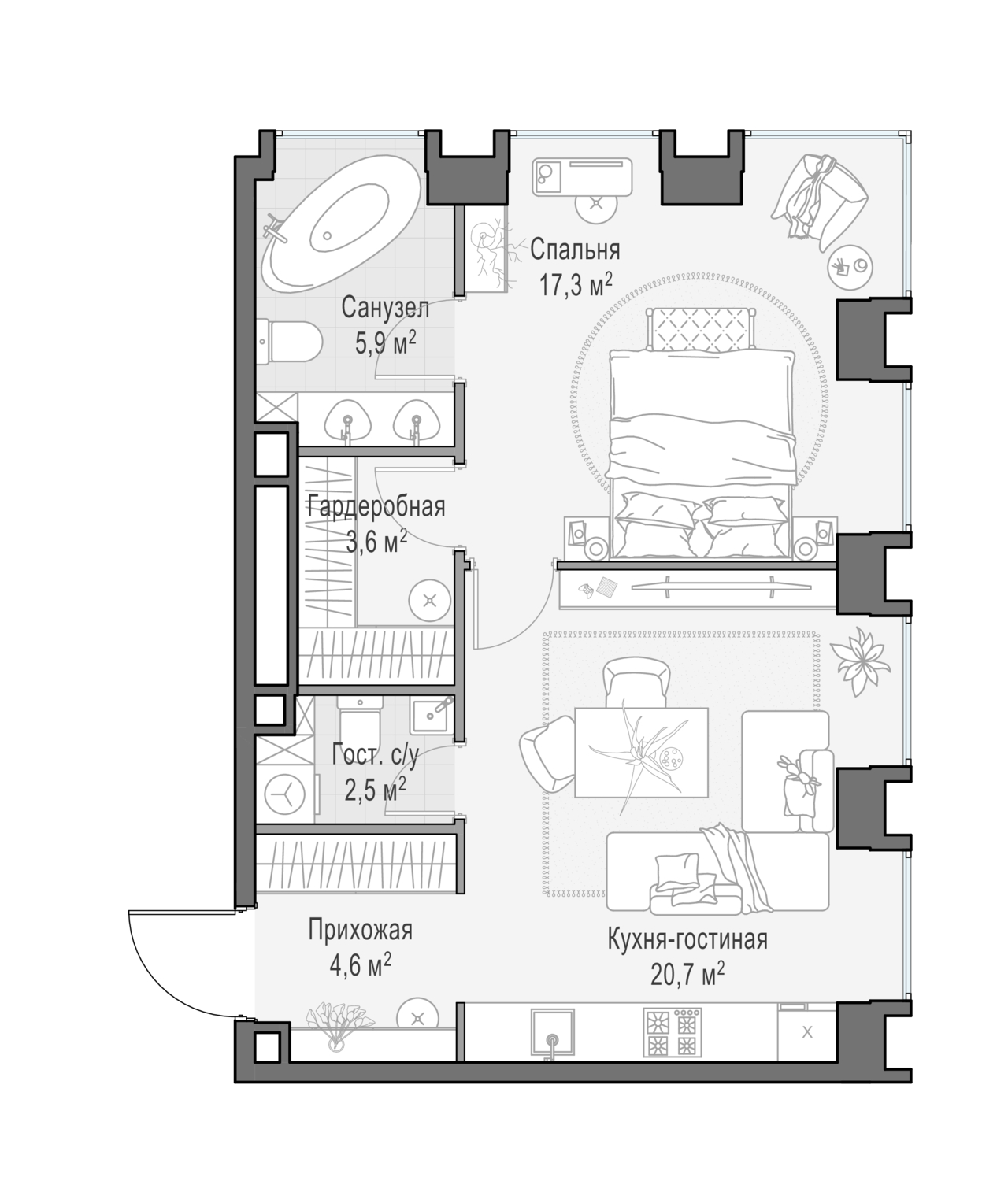 2х-комнатная квартира в ЖК Роскошный квартал Life Time